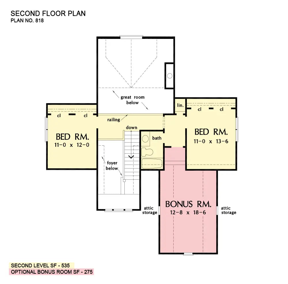 This is the second floor plan image for narrow lot house plan 818 The Prynwood