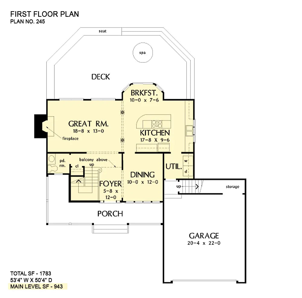 This is the first floor plan image for two story house plan 245 The Quailcroft II