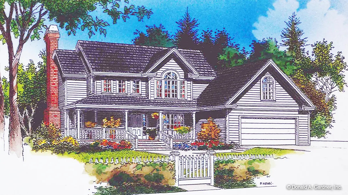 Front view illustration. The Quailcroft II plan 245.