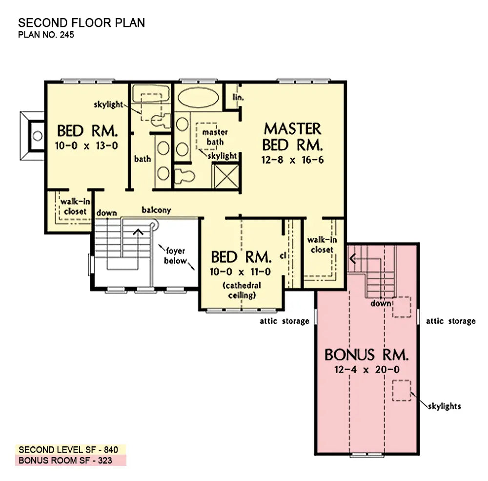 This is the second floor plan image for three bedroom house plan 245 The Quailcroft II