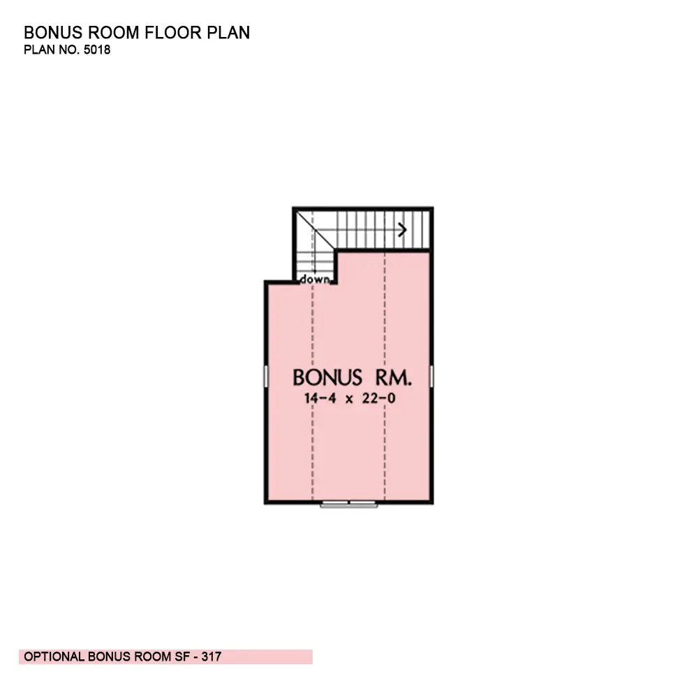 This is the bonus room floor plan image for cottage house plan 5018 The Quailworth