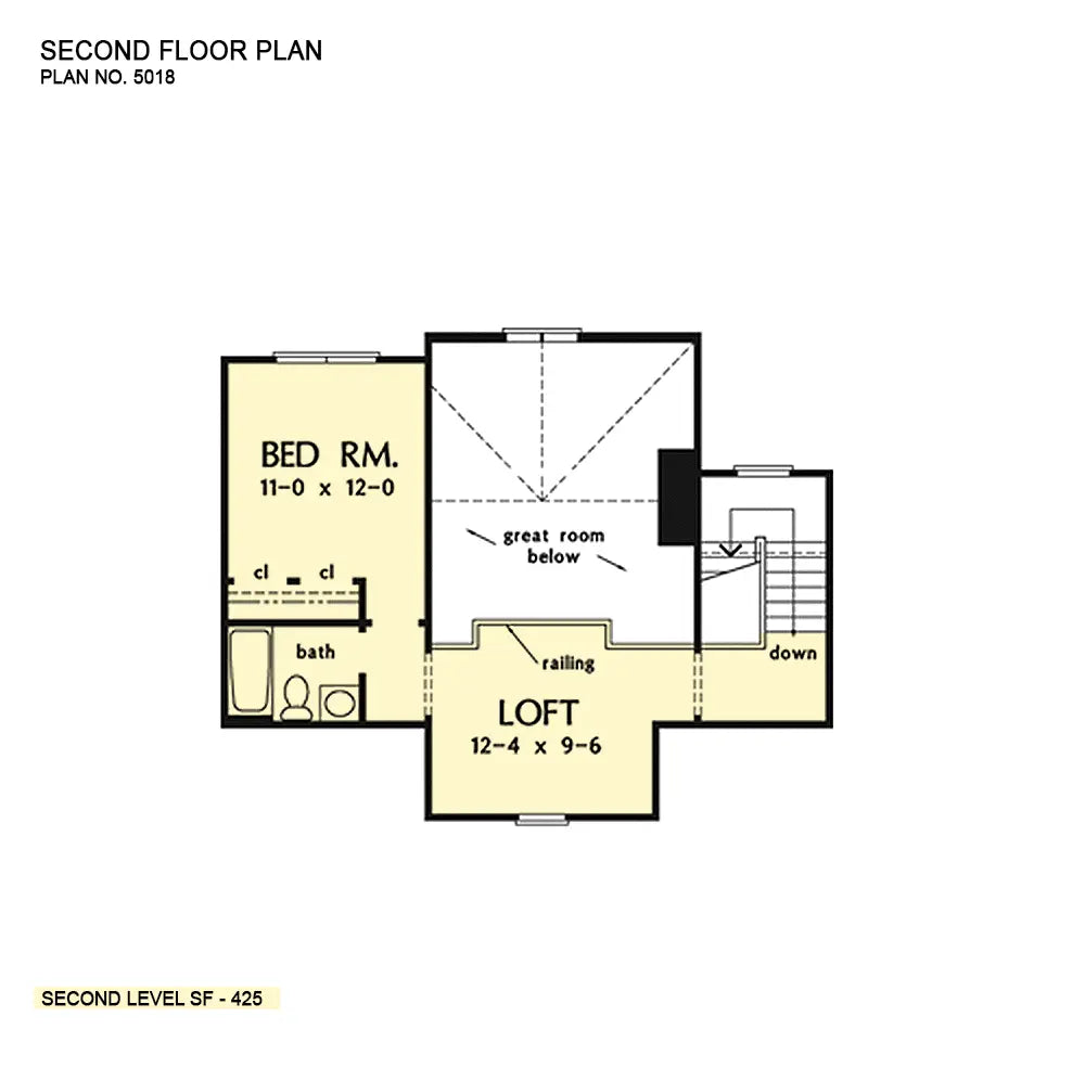 This is the second floor plan image for cottage house plan 5018 The Quailworth