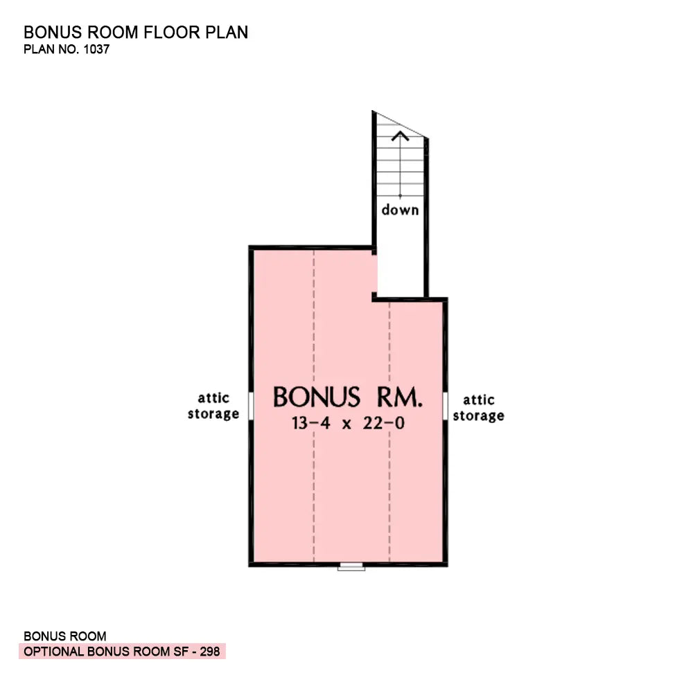 This is the bonus room floor plan image for ranch house plan 1037 The Queenfield