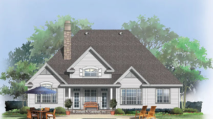 This is an illustration of the rear of southern living house plan 1066 The Queenstown