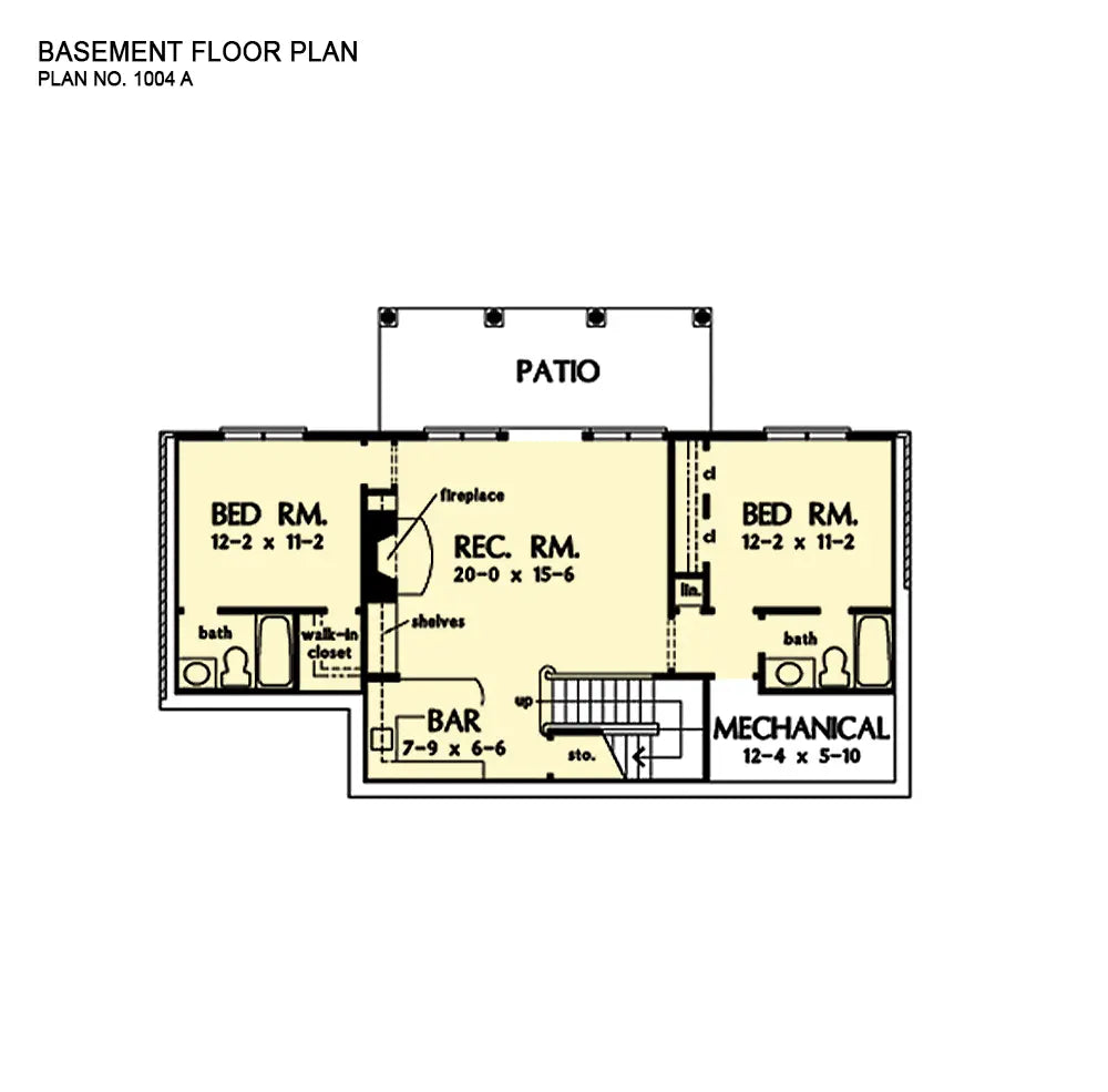 This is the basement floor plan image for four bedroom house plan 1004 The Questling