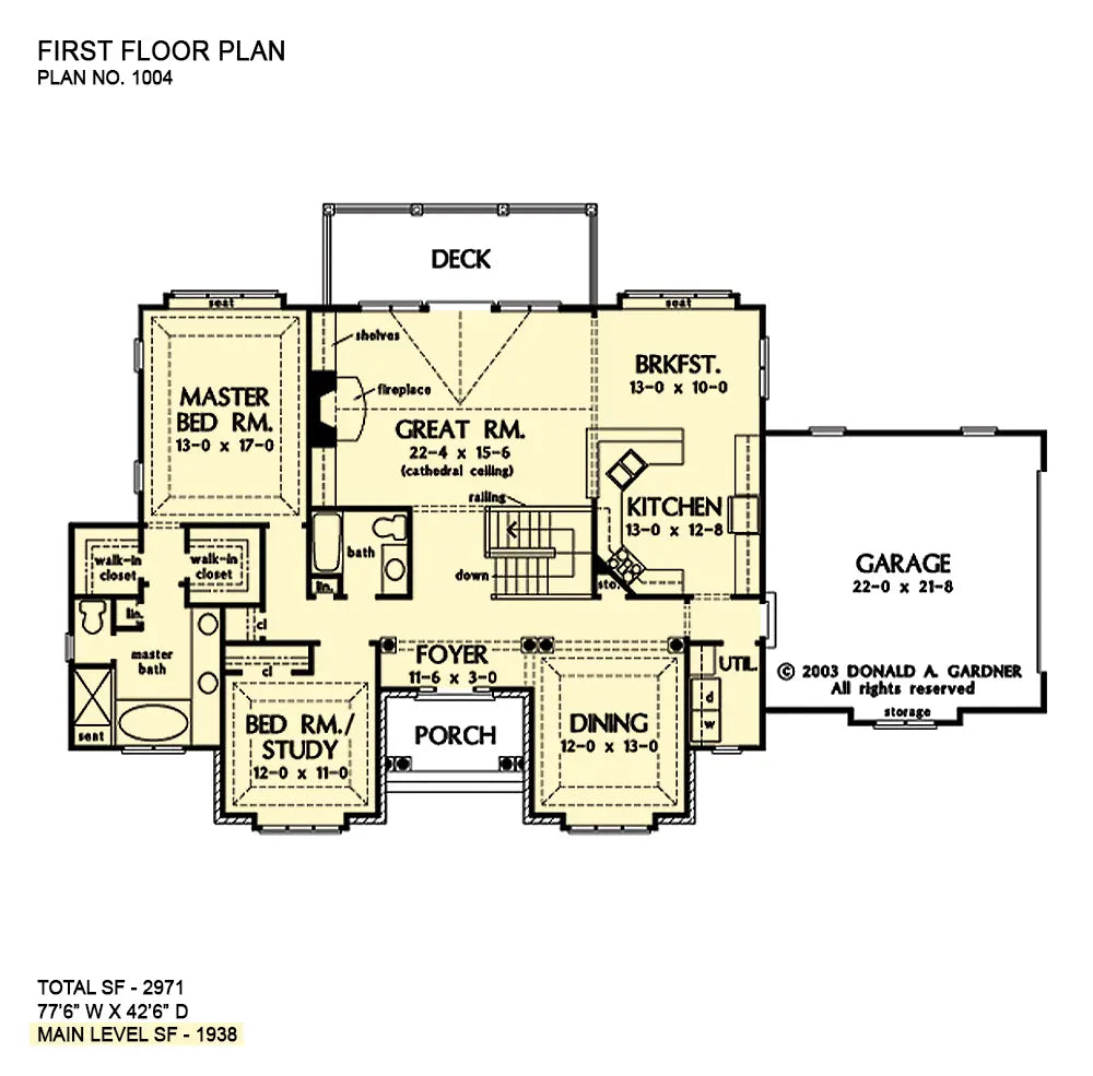 This is the first floor plan image for traditional house plan 1004 The Questling