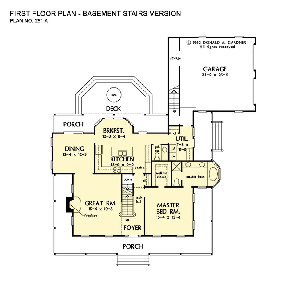 This is the first floor plan image for southern living house plan 291 The Quincy if the home is built over a basement