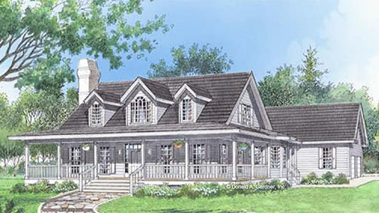 This is an illustration of the front of farmhouse plan 291 The Quincy