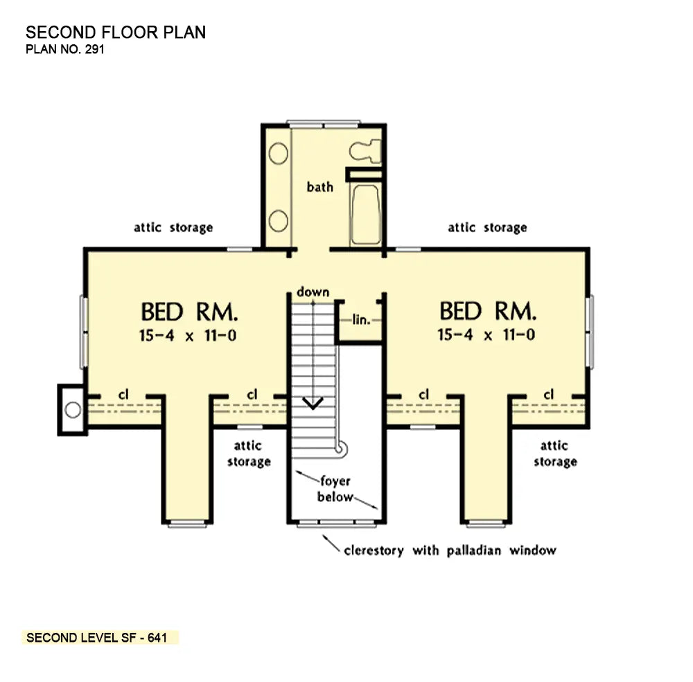 This is the second floor plan image for two story house plan 291 The Quincy