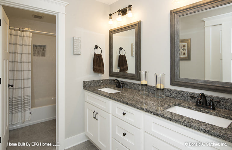 Picture of master bathroom with double sinks of simple house plan 1108 The Radford