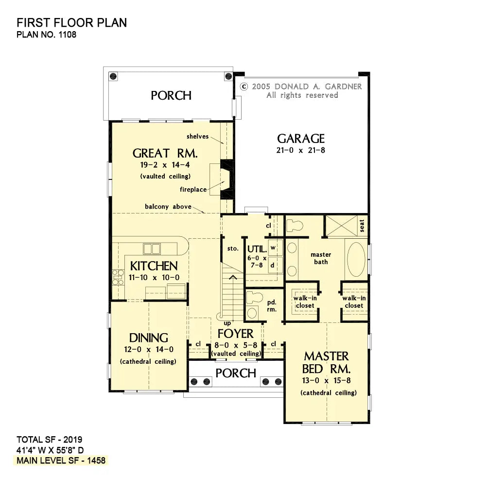 This is the first floor plan image for cottage house plan 1108 The Radford