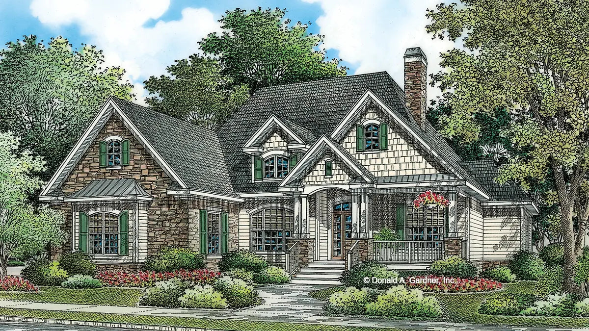 A striking blend of exterior materials gives this Craftsman ranch plan a facade that radiates curb appeal.