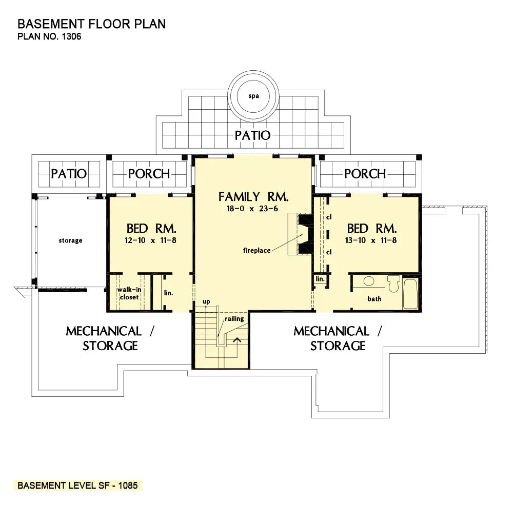 This is the basement floor plan image for craftsman house plan 1306 The Rainey