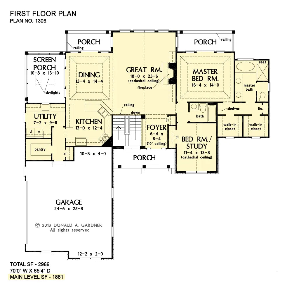 This is the first floor plan image for walkout basement house plan 1306 The Rainey