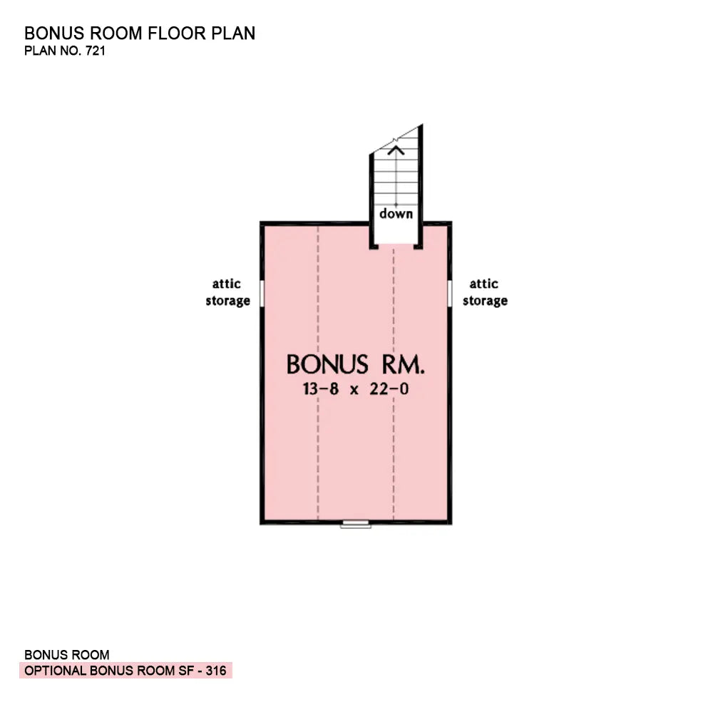 This is the bonus room floor plan image for ranch house plan 721 The Raintree