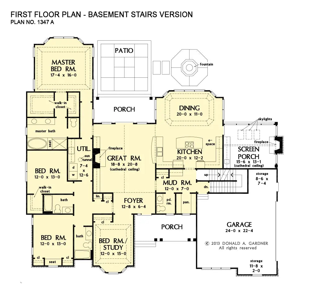 This is the first floor plan image for ranch house plan 1347 The Ramsey if the home is built over a basement