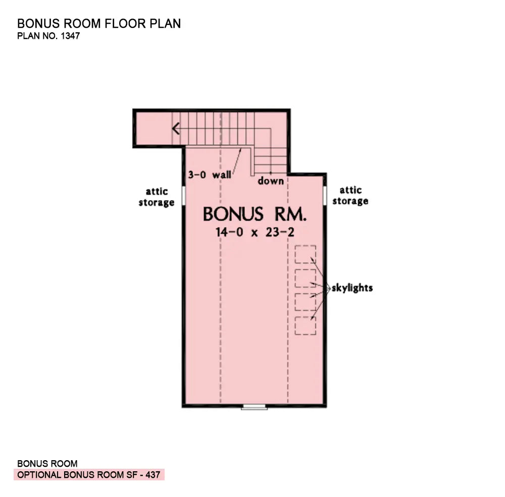 This is the bonus room floor plan image for four bedroom house plan 1347 The Ramsey