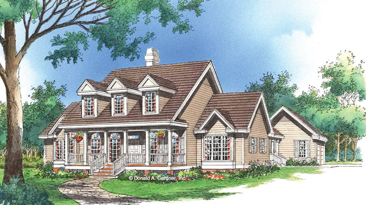 This is an illustration of the front of southern living house plan 292 The Randolph