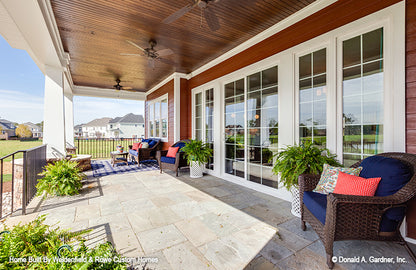 Three ceiling fans on the covered porch. The Rangemoss plan 1211.