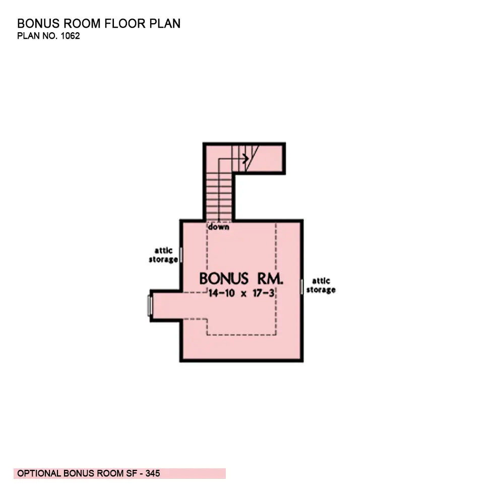 This is the bonus room floor plan image for three bedroom house plan 1062 The Ravencroft