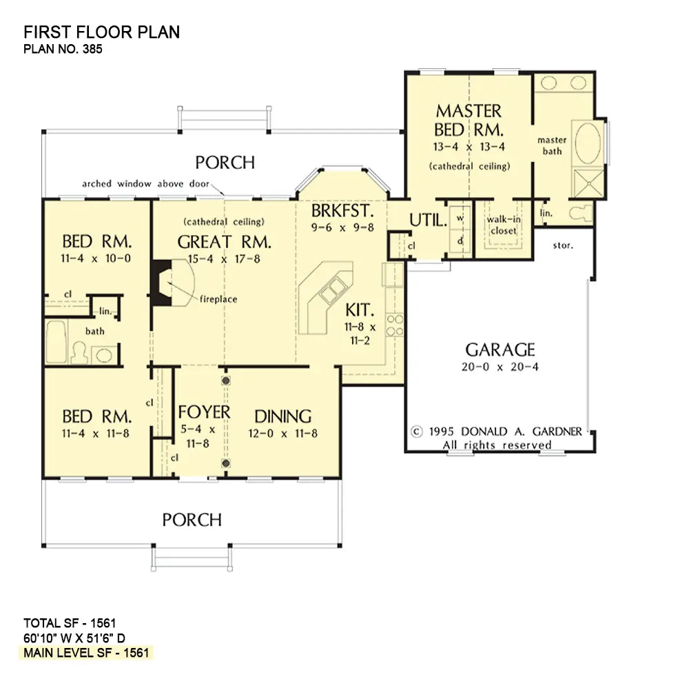 This is the first floor plan image for country house plan 385 The Redding