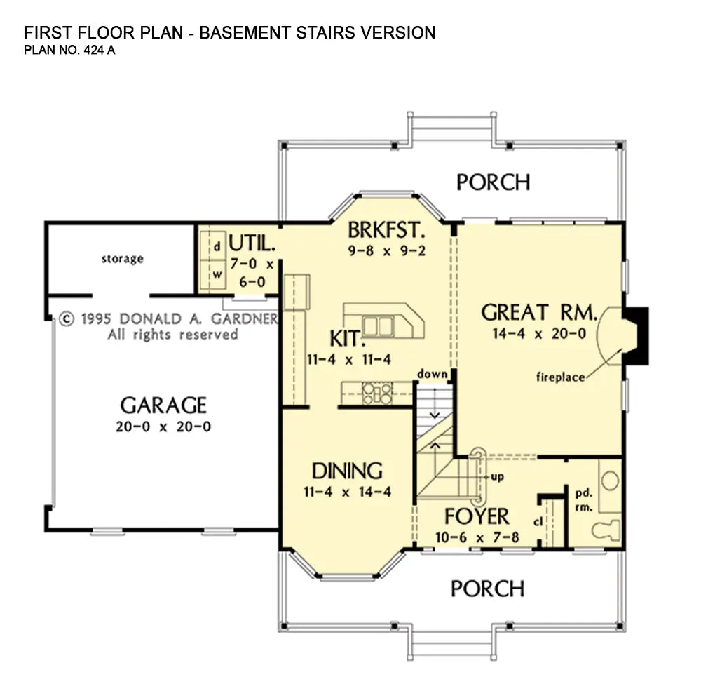 This is the first floor plan image for two story house plan 424 The Reidville if the home is built over a basement