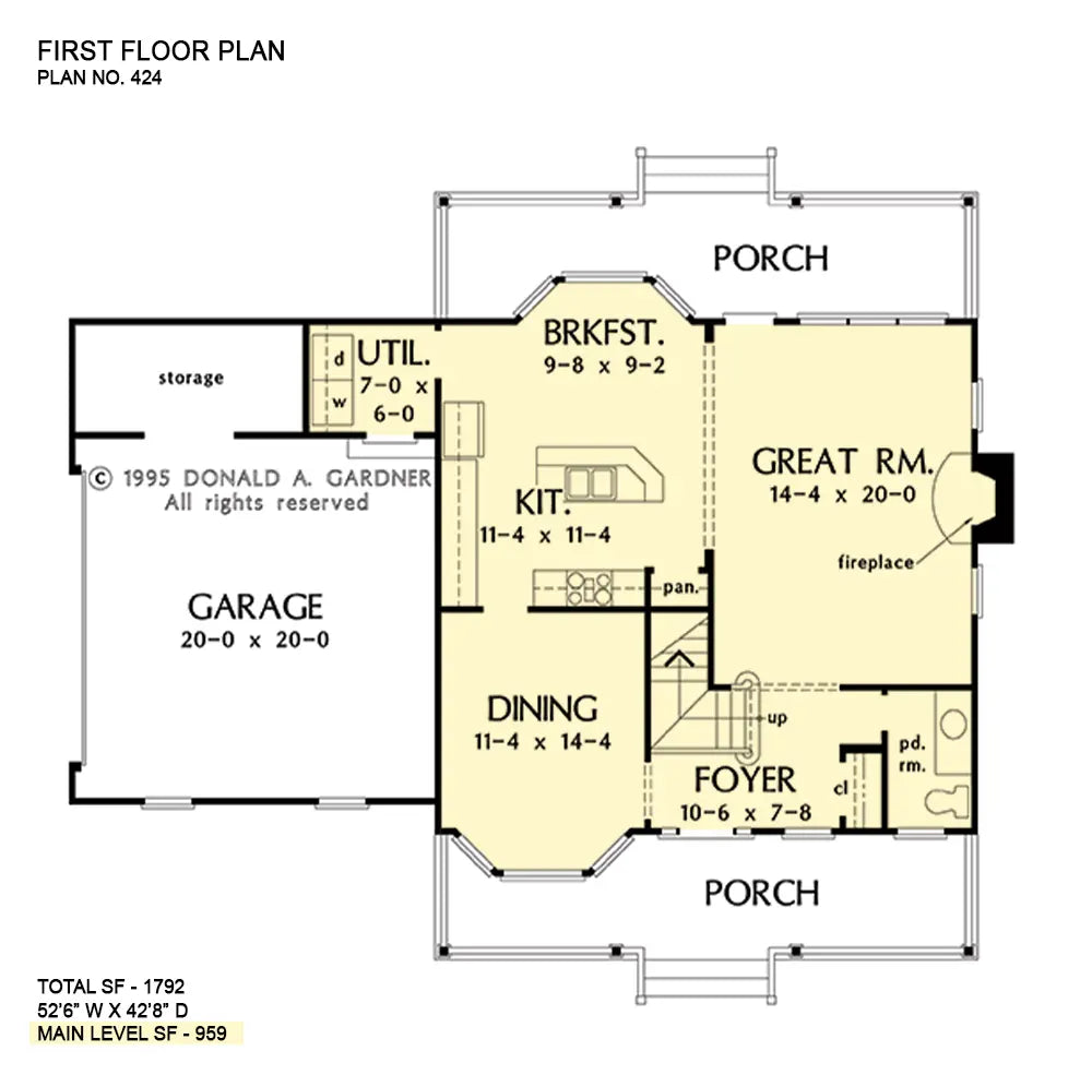 This is the first floor plan image for small house plan 424 The Reidville