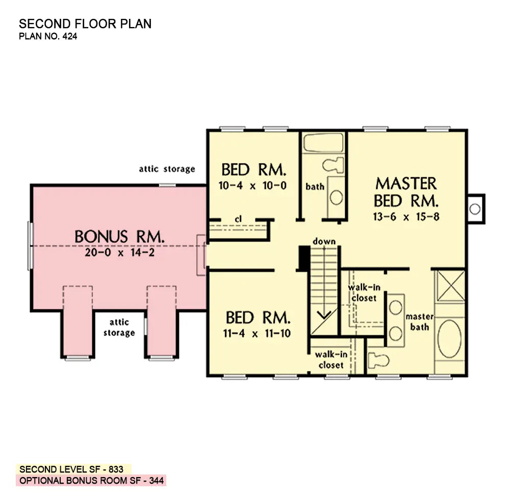 This is the second floor plan image for farmhouse plan 424 The Reidville