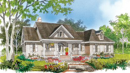 This is an illustration of the front of three bedroom house plan 915 The Remington