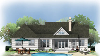 This is an illustration of the rear of colonial house plan 915 The Remington