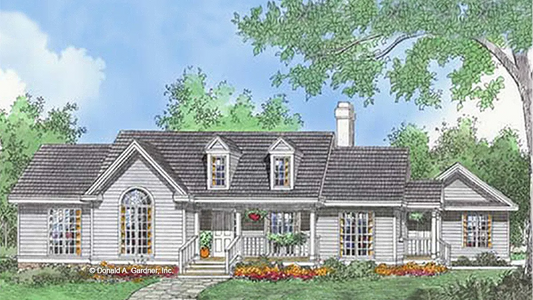 This is an illustration of the front of small house plan 293 The Reston