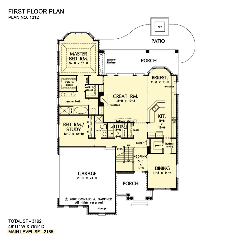 This is the first floor plan image for narrow lot house plan 1212 The Richardson