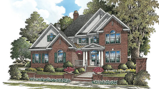 This is an illustration of the front of narrow lot house plan 1212 The Richardson