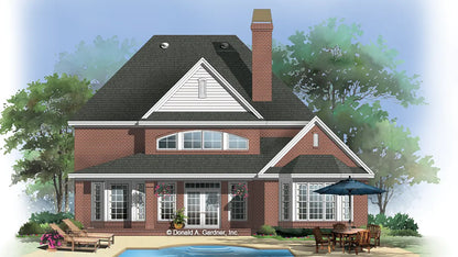 This is an illustration of the rear of two story house plan 1212 The Richardson