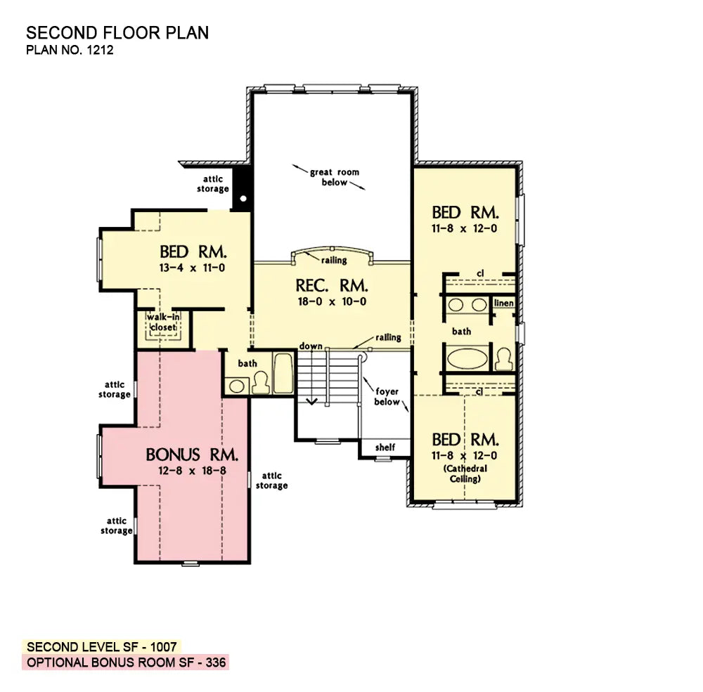 This is the second floor plan image for brick house plan 1212 The Richardson