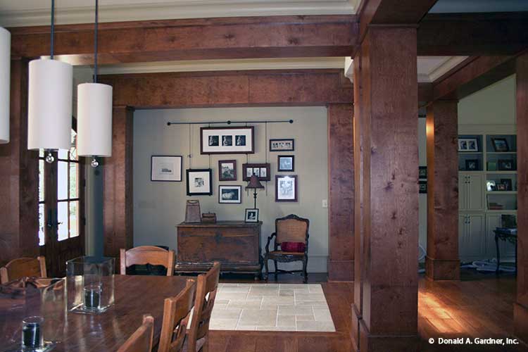 This is a picture of the dining room and foyer for one story house plan 1157 The Richelieu