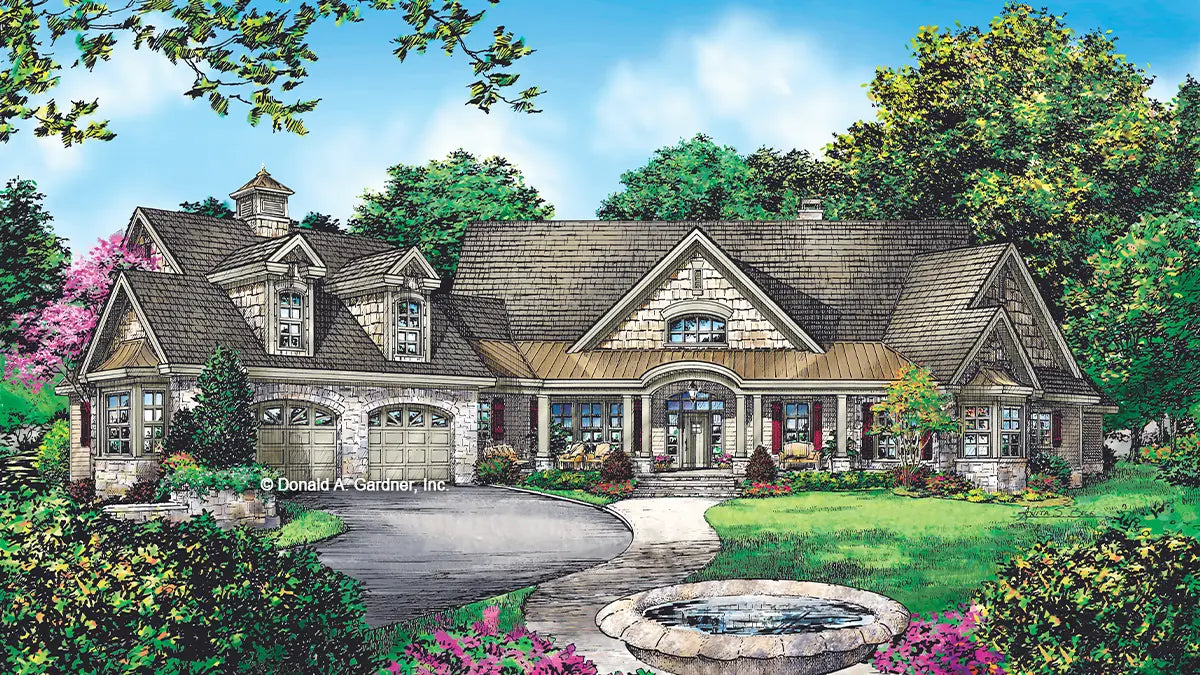 This is an illustration of the front of four bedroom house plan 1157 The Richelieu