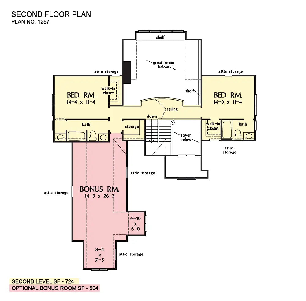 This is the second floor plan image for two story house plan 1257 The Ridgewater