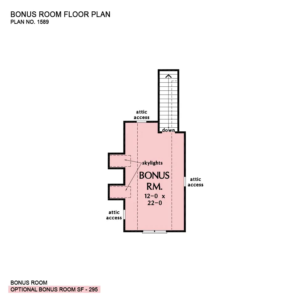 This is the bonus room floor plan image for three bedroom house plan 1589 The Rilynn