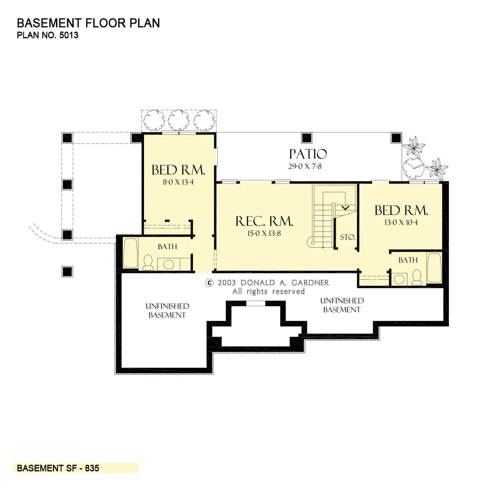 This is the basement floor plan image for craftsman house plan 5013 The Riva Ridge