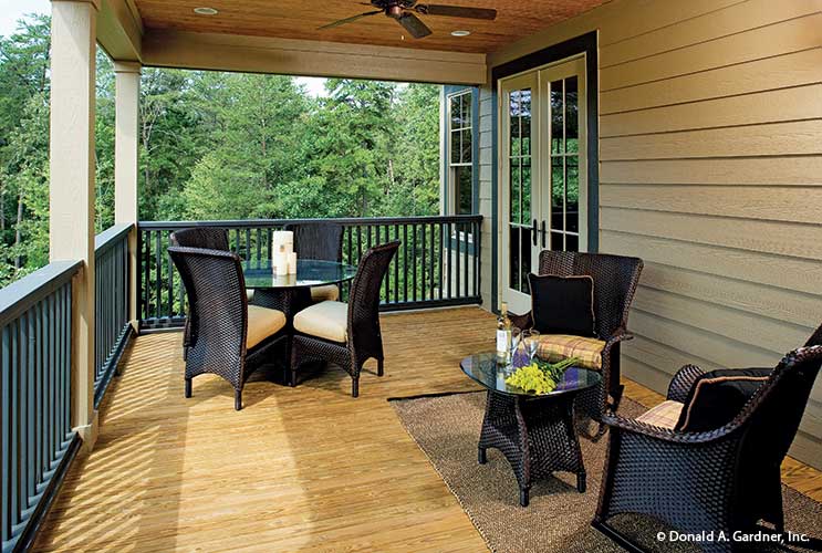 Screened in porch with ceiling fan. The Riva Ridge plan 5013.