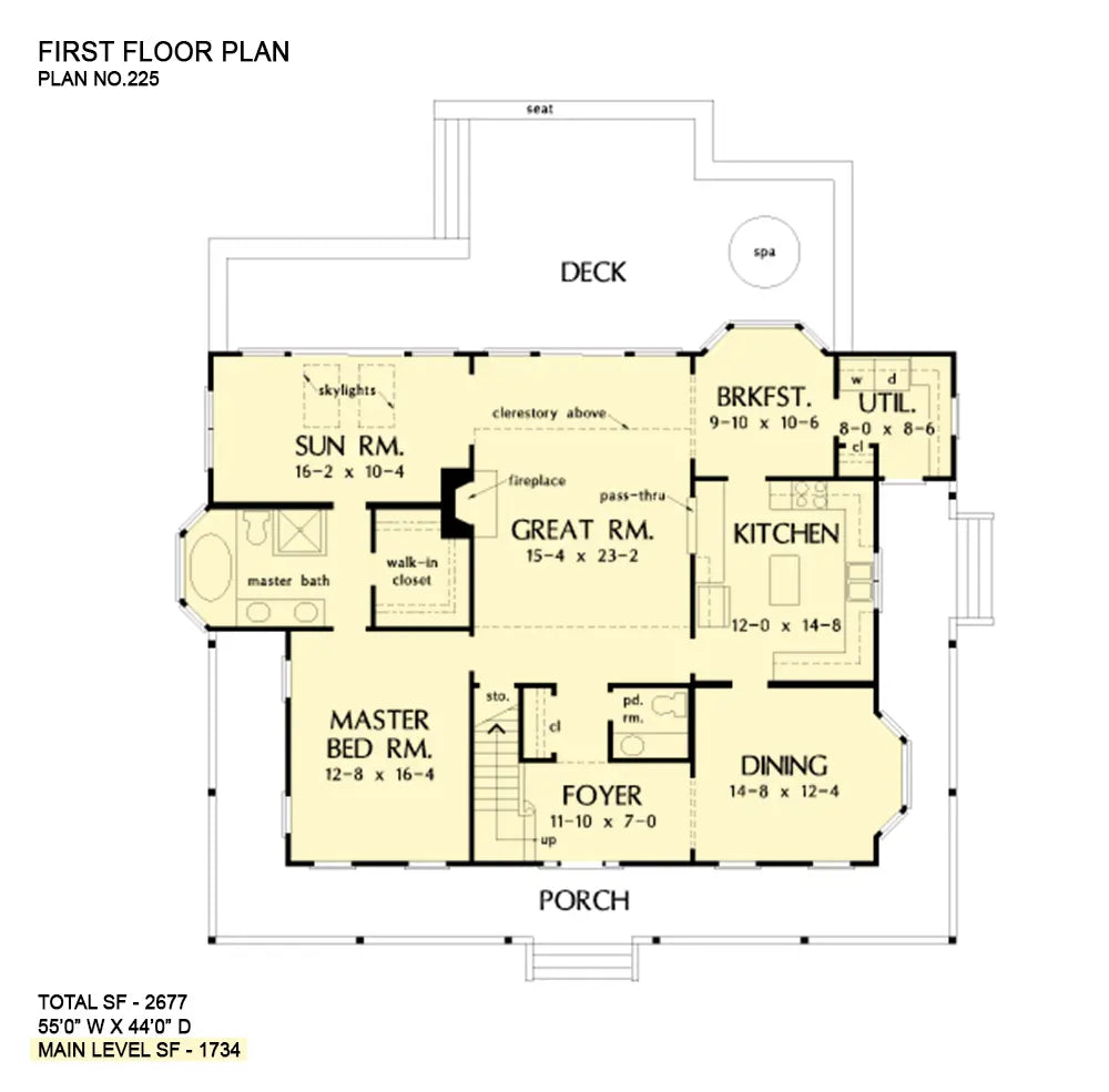 This is the first floor plan image for farmhouse house plan 225 The Riverbend