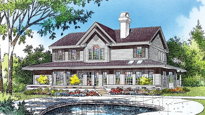 This is an illustration of the rear of country house plan 225 The Riverbend