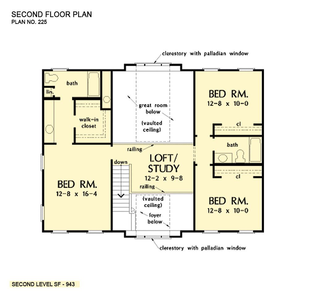 This is the second floor plan image for two story house plan 225 The Riverbend