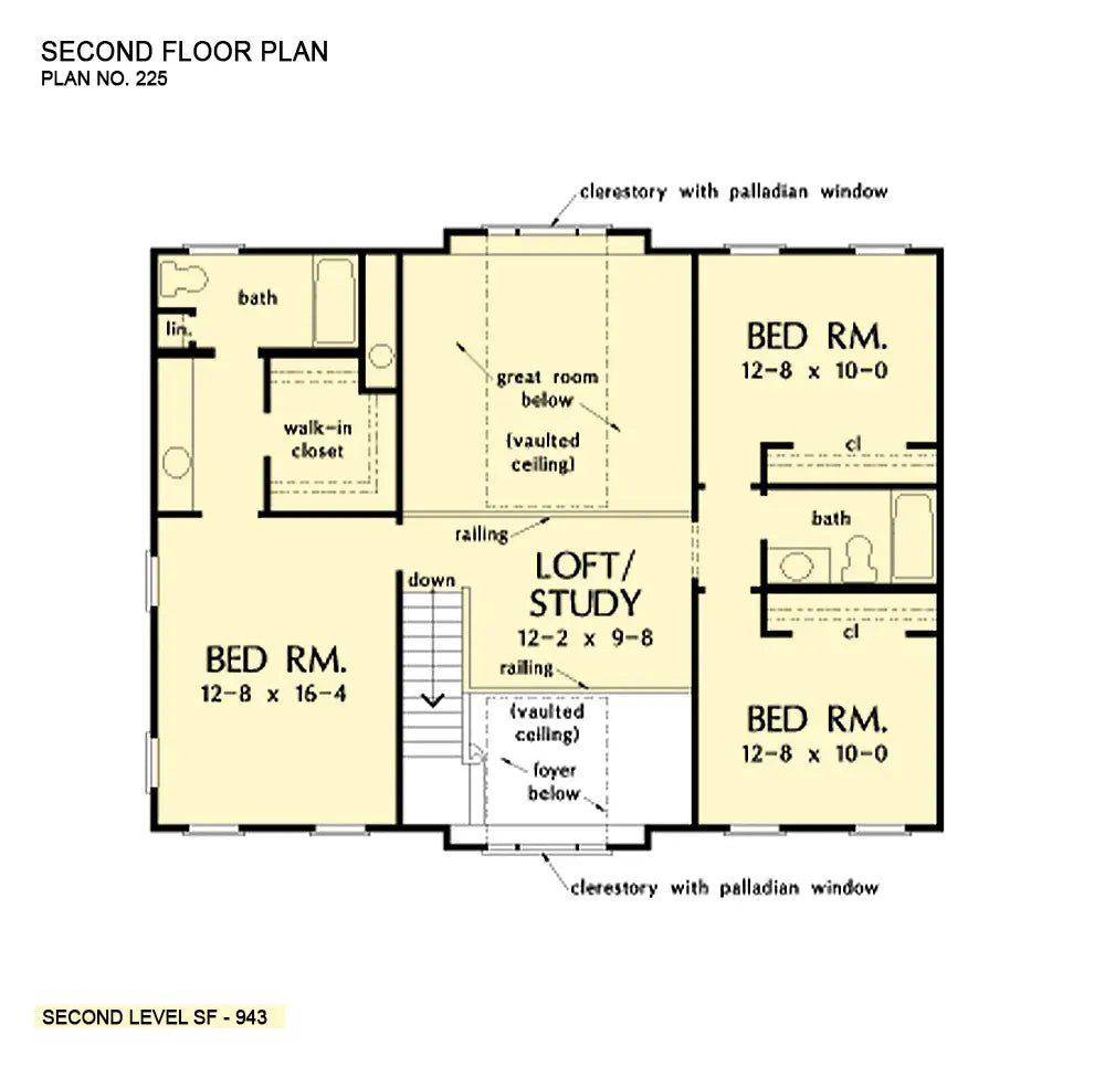 This is the second floor plan image for two story house plan 225 The Riverbend