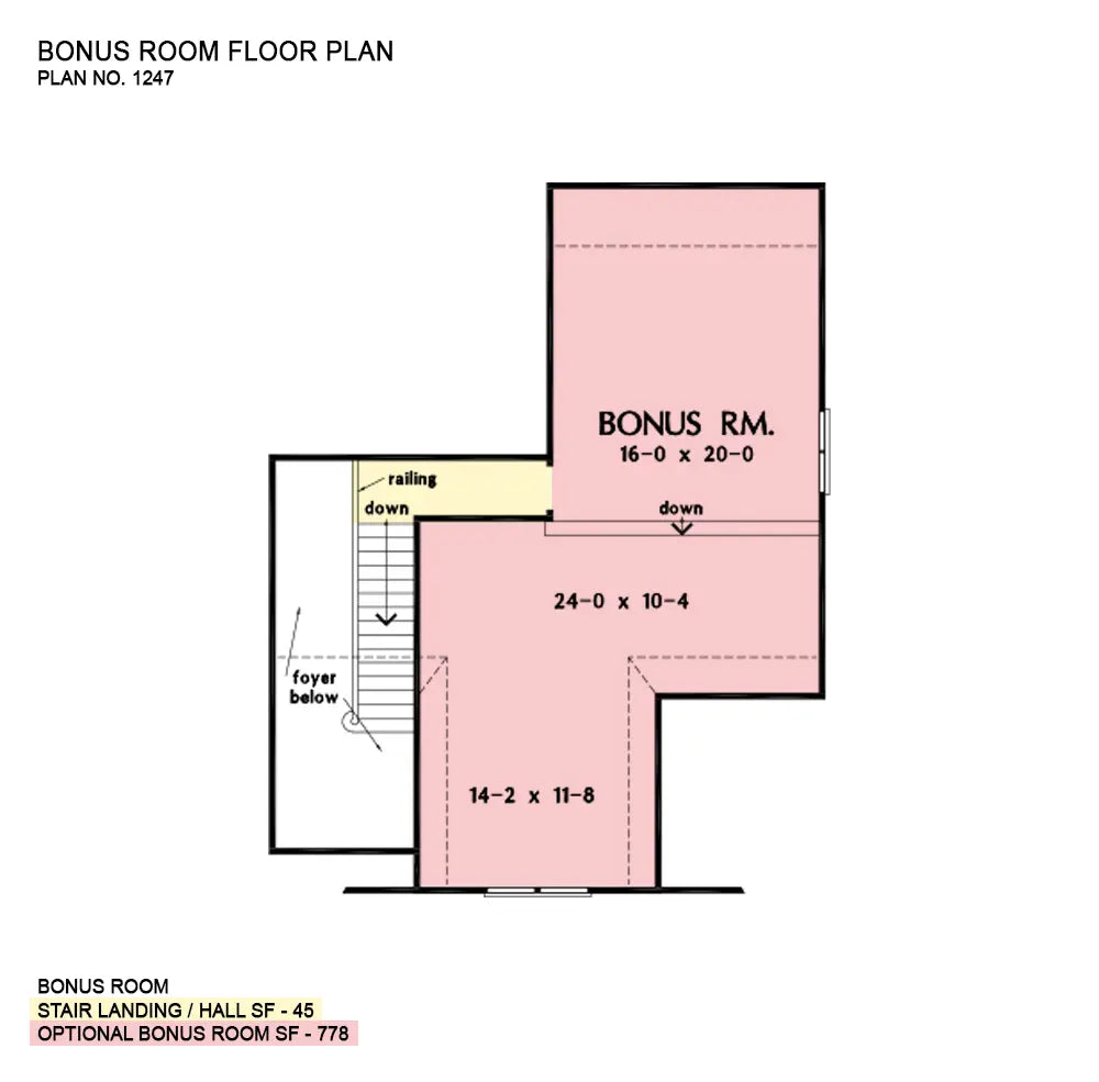 This is the bonus room floor plan image for one story house plan 1247 The Riverpointe