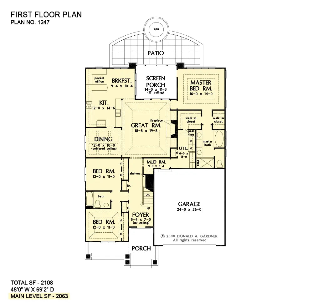 This is the first floor plan image for craftsman house plan 1247 The Riverpointe