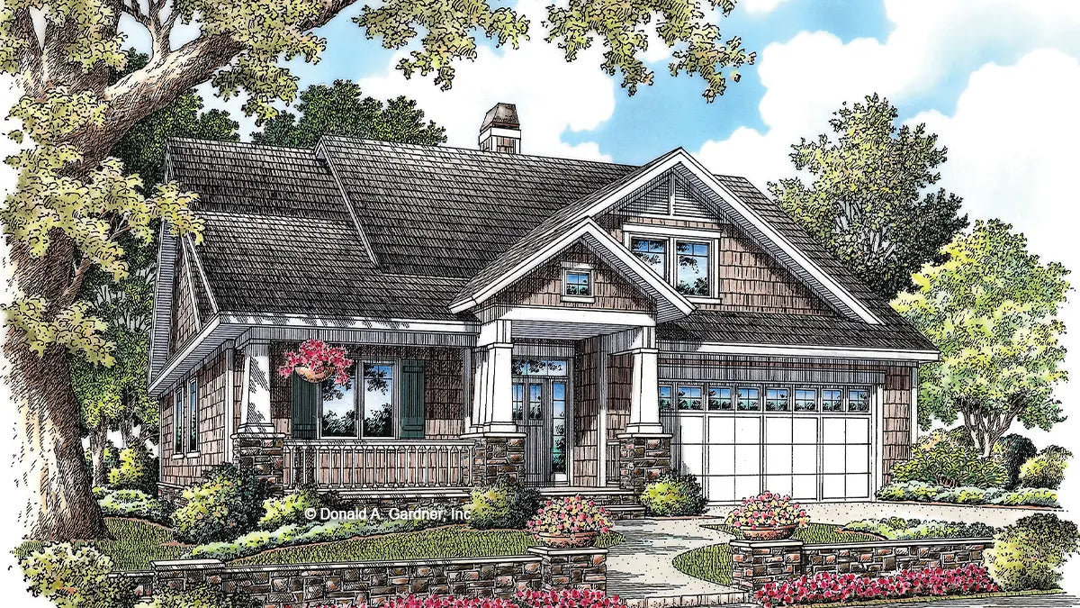 This is an illustration of the front of craftsman house plan 1247 The Riverpointe