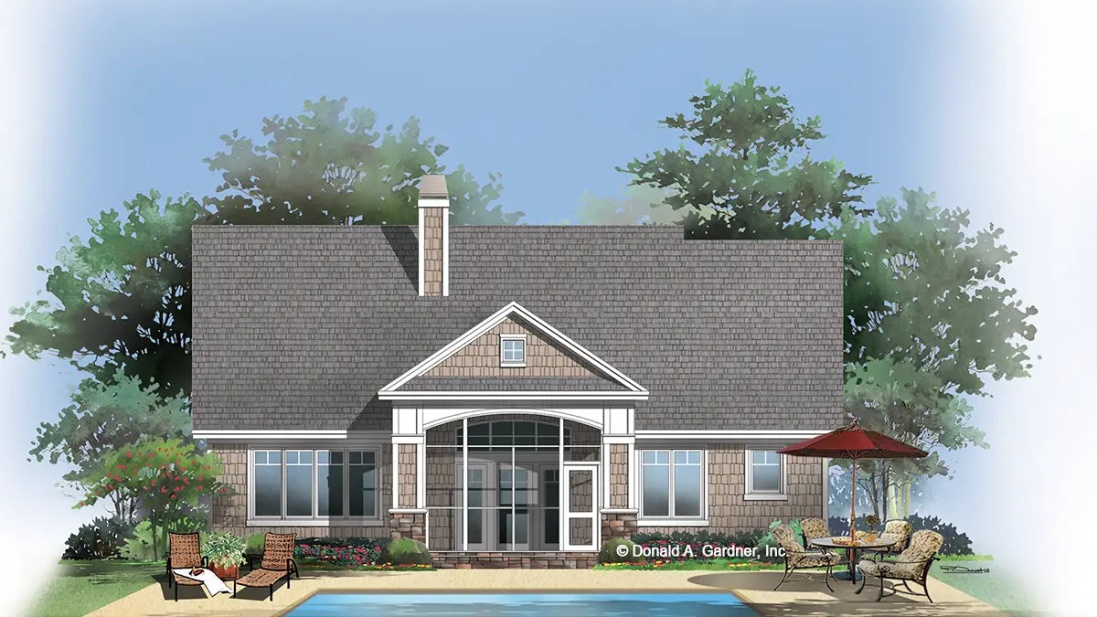 This is an illustration of the rear of simple house plan 1247 The Riverpointe