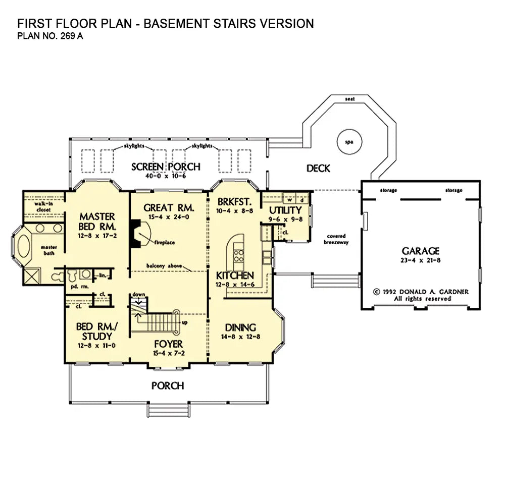 This is the first floor plan image for country house plan 269 The Riverside if the home is built over a basement